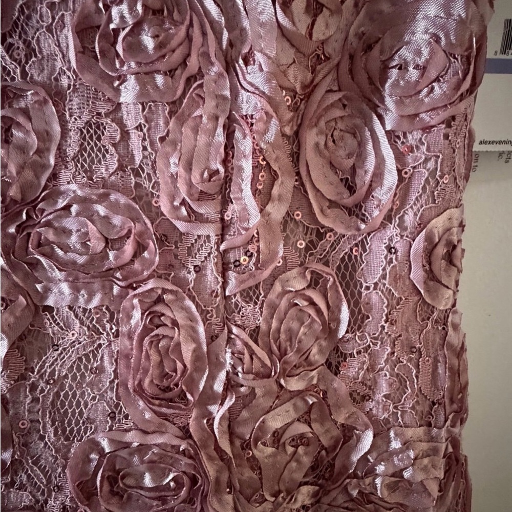 Alex Evenings Pink Rose Lace Rosette Maxi Dress cap sleeve, new with tags - Picture 6 of 7
